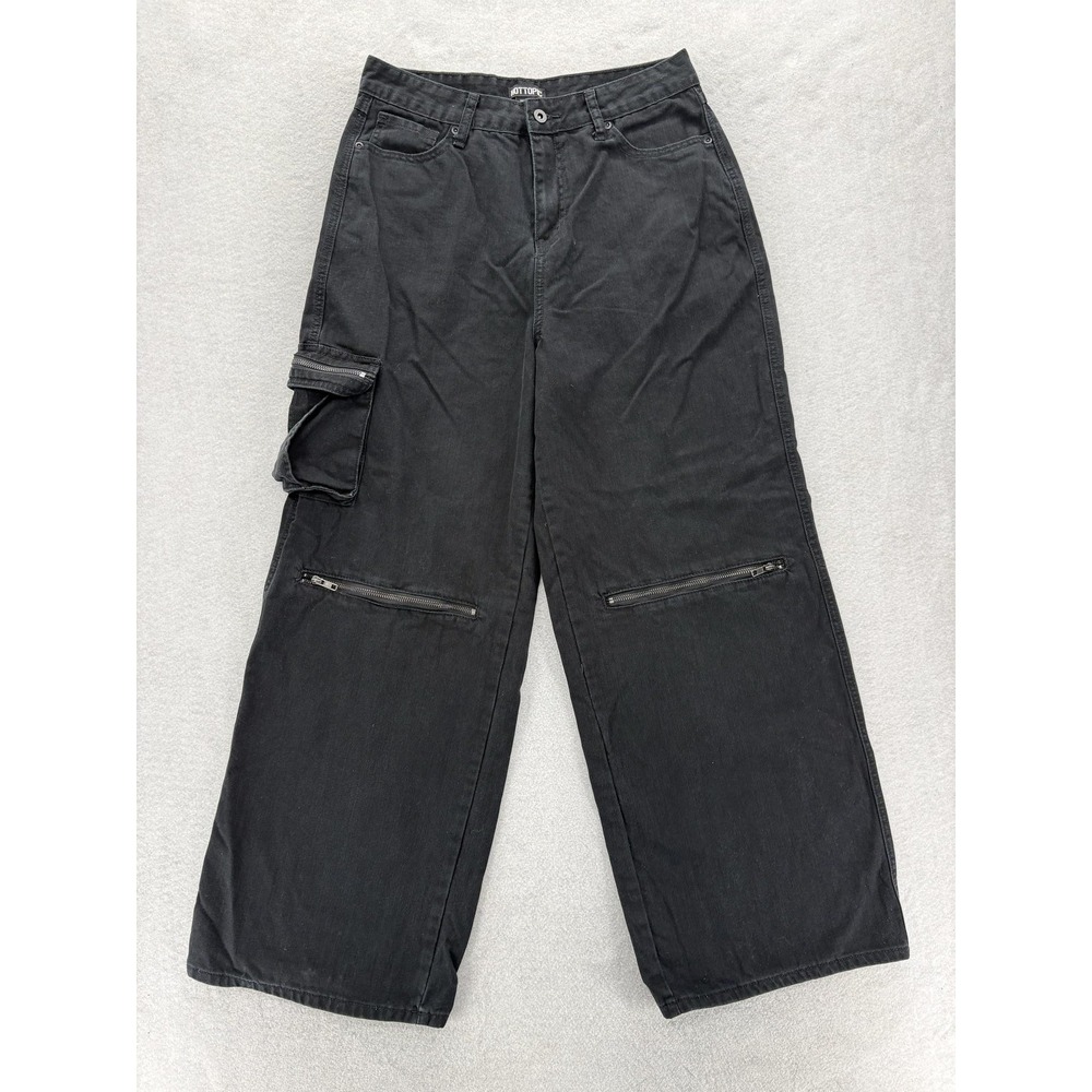 Hot Topic Cargo Pants Womens 11 Black Denim Wide Leg Baggy Grunge Gothic Y2K